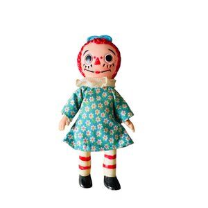 Vintage Raggedy Ann Doll With Floral Dress & Red Hair Japan Toy 4.5”